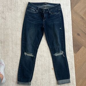 PAIGE Dark Wash Distressed Ankle Jeans